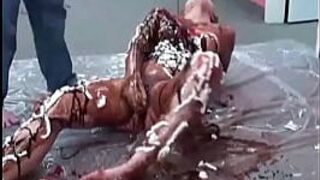 chocolate covered girl fucks banana - porn video