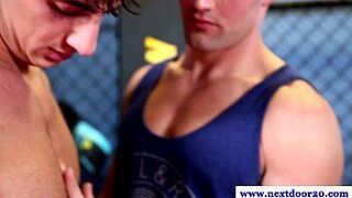 Hungry amateur jock sucking on dick in the ring - porn video