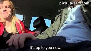 Busty Eurobabe Lucie gives head in a car and banged for money - porn video