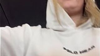 Dyke gets really horny at the gym watching women and men looking at her transparent shirt showing her sweaty and hard nipples - porn video